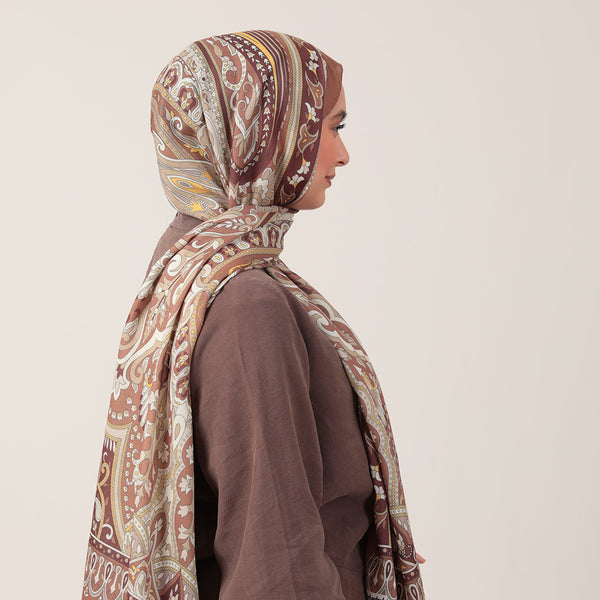 Pamuk İpek Şal - Barok Desen - Camel