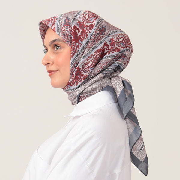 Pamuk İpek Eşarp - Etro Desen - Füme Bordo