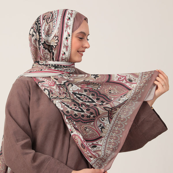 Pamuk İpek Şal - Barok Desen - Mocha