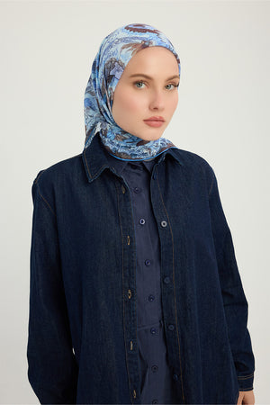 Efilia Desenli Eşarp - Çiçek Tahtı - İndigo