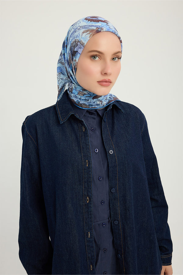 Efilia Desenli Eşarp - Çiçek Tahtı - İndigo