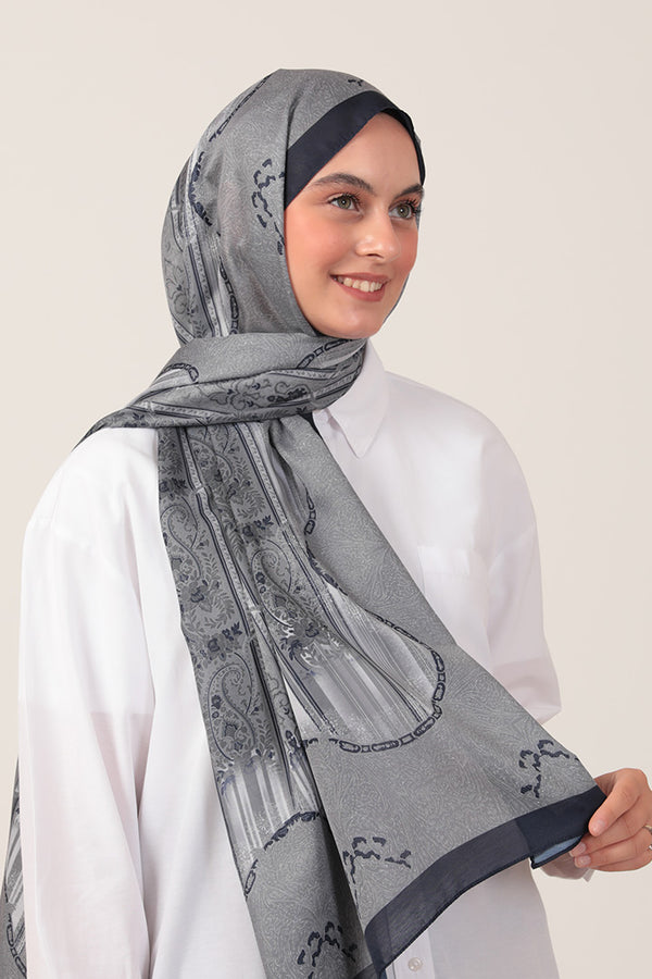 Pamuk İpek Şal - Etro Desen - Lacivert