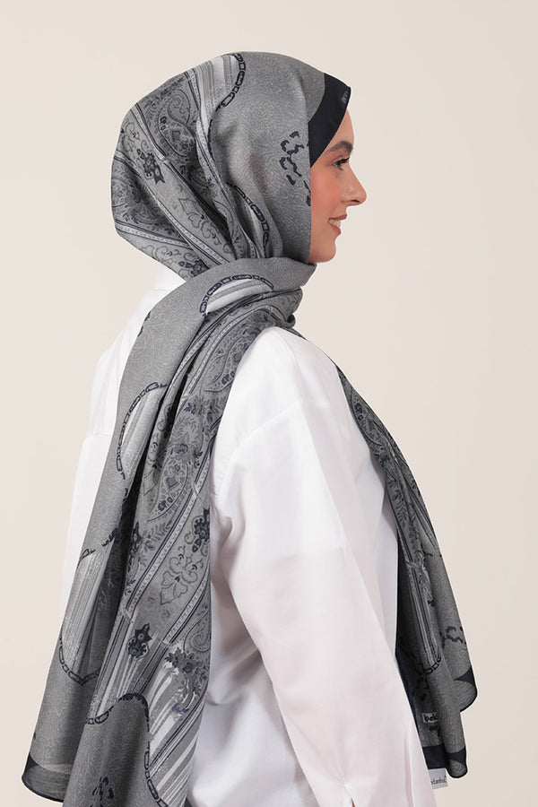 Pamuk İpek Şal - Etro Desen - Lacivert