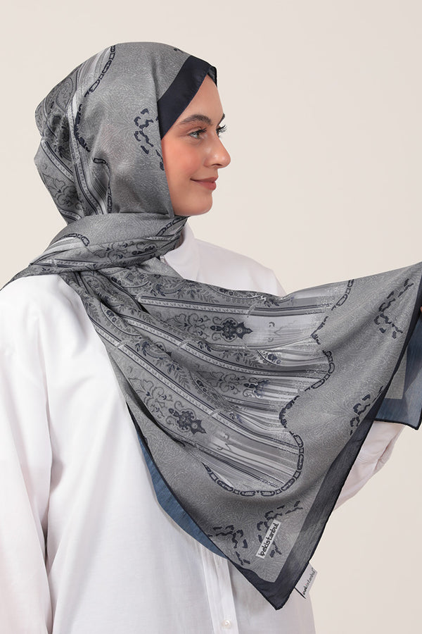 Pamuk İpek Şal - Etro Desen - Lacivert