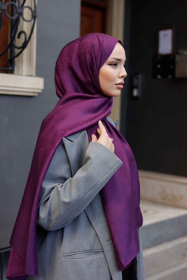 İpeksi Çift Taraflı Jakar Şal - Mandala Desen - Mürdüm