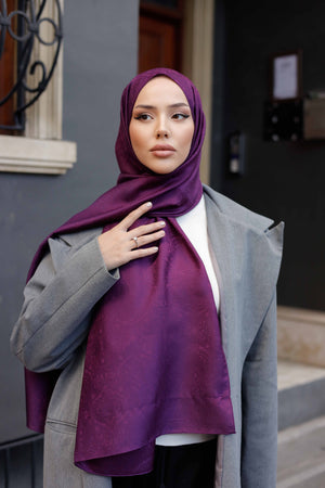 İpeksi Çift Taraflı Jakar Şal - Mandala Desen - Mürdüm