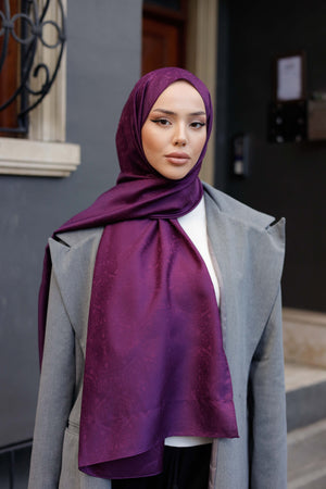 İpeksi Çift Taraflı Jakar Şal - Mandala Desen - Mürdüm