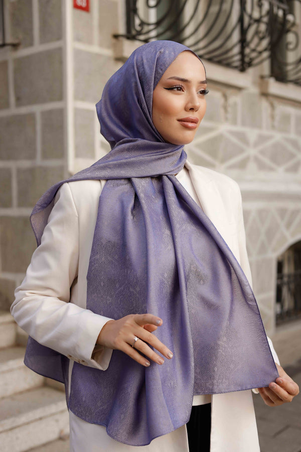 İpeksi Çift Taraflı Jakar Şal - Mandala Desen - Lavanta
