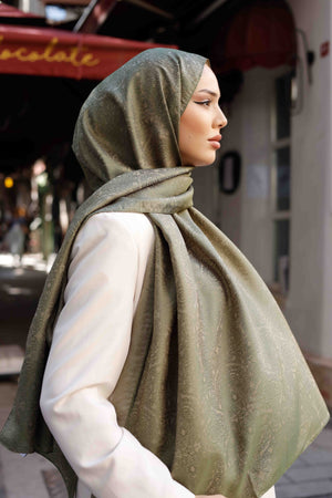 İpeksi Çift Taraflı Jakar Şal - Mandala Desen - Çağla Yeşili