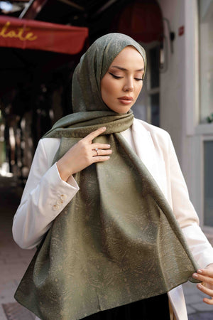 İpeksi Çift Taraflı Jakar Şal - Mandala Desen - Çağla Yeşili