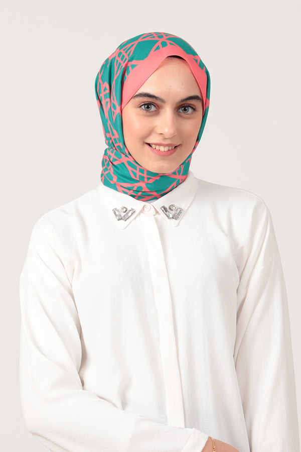 Pamuk İpek Şal - Baklava Desen - Cam Göbeği