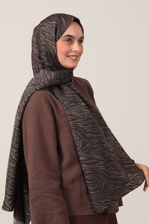 İpeksi Çift Taraflı Jakar Şal - Zebra  - Koyu Füme