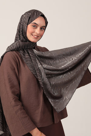 İpeksi Çift Taraflı Jakar Şal - Zebra  - Koyu Füme