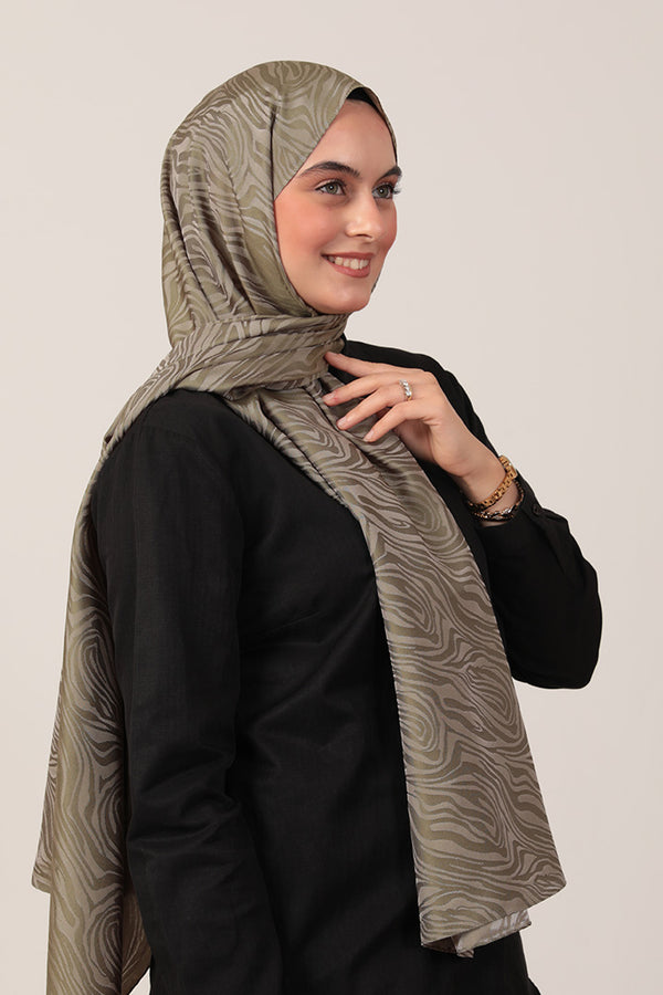 İpeksi Çift Taraflı Jakar Şal - Zebra  - Çağla Yeşili
