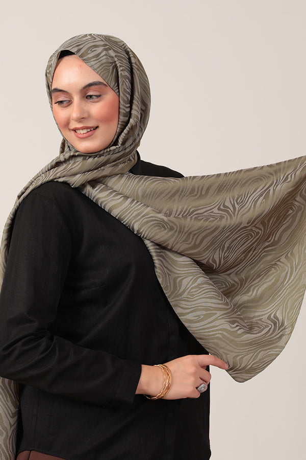 İpeksi Çift Taraflı Jakar Şal - Zebra  - Çağla Yeşili