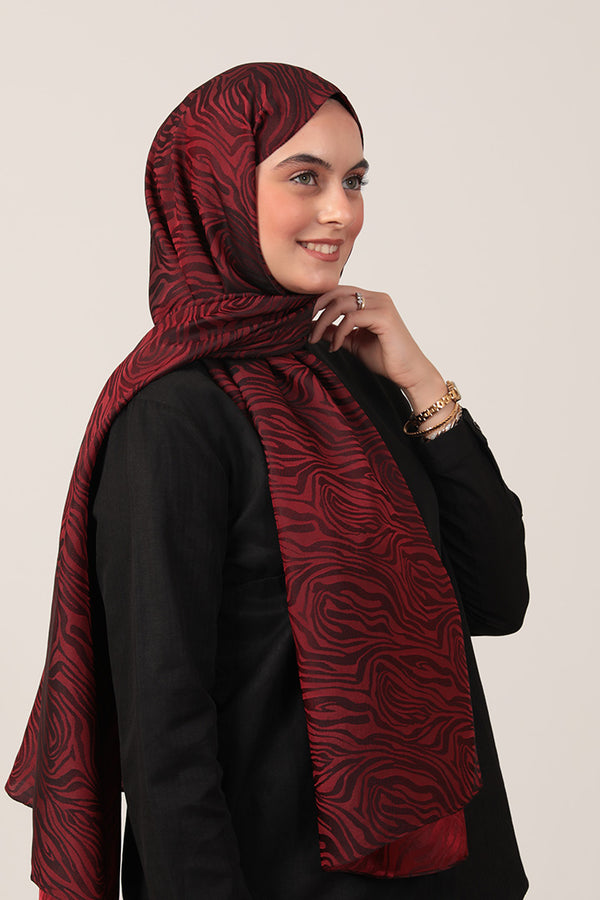 İpeksi Çift Taraflı Jakar Şal - Zebra  - Bordo