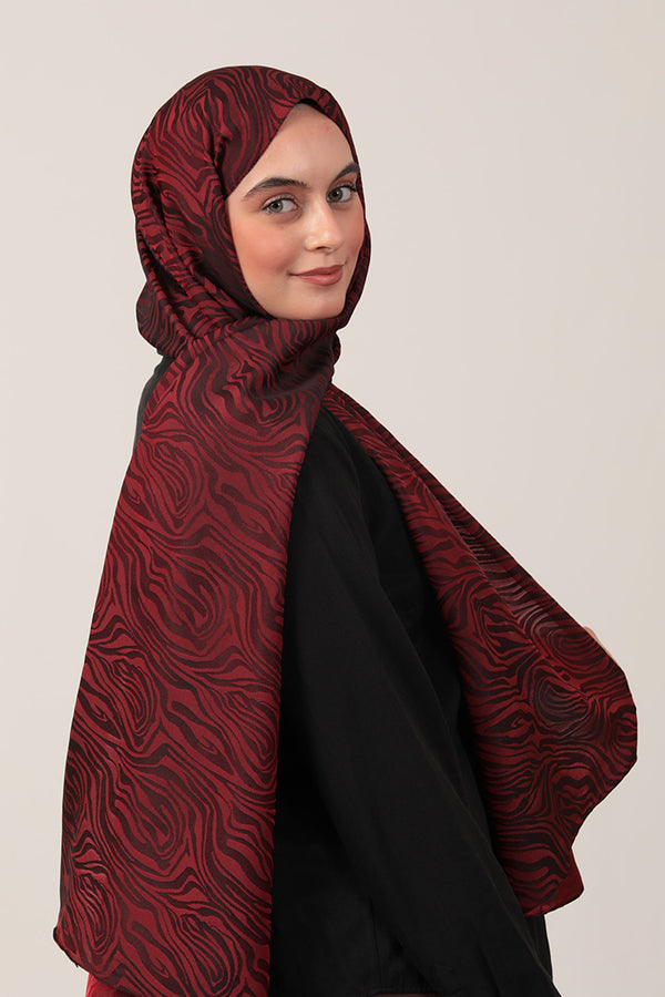 İpeksi Çift Taraflı Jakar Şal - Zebra  - Bordo