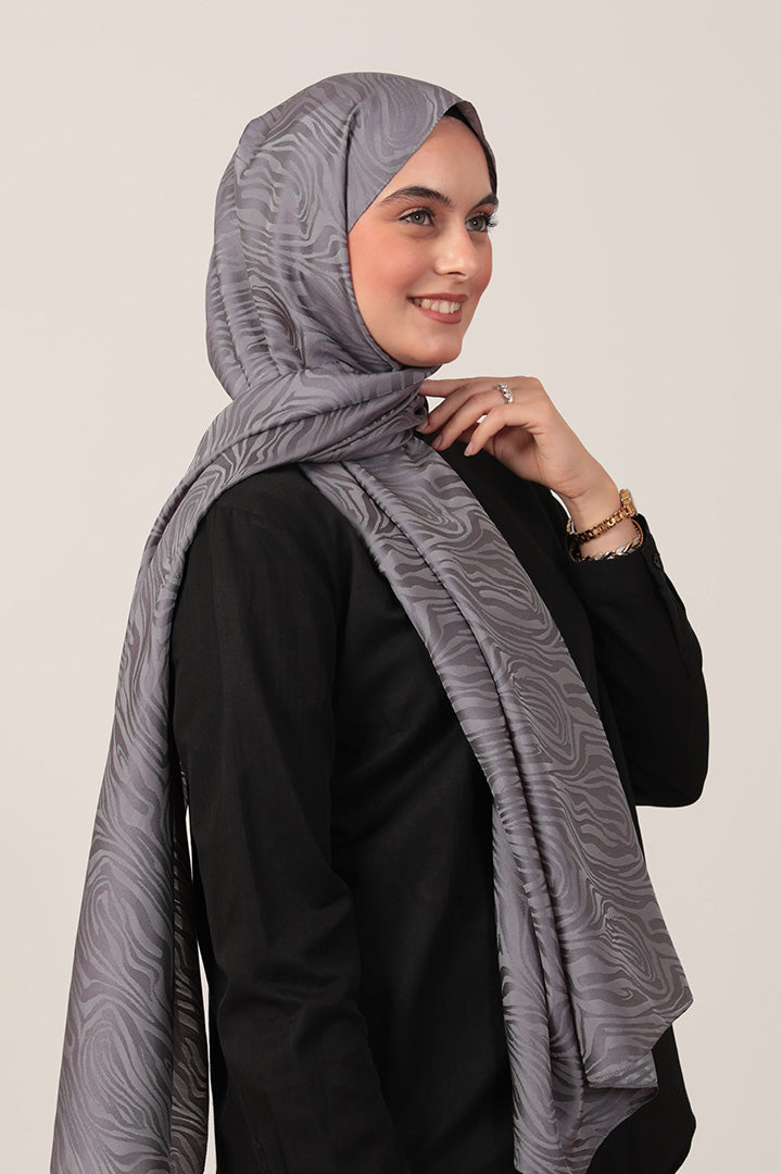 İpeksi Çift Taraflı Jakar Şal - Zebra  - Antrasit Mavi