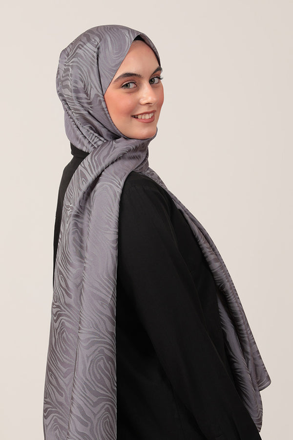 İpeksi Çift Taraflı Jakar Şal - Zebra  - Antrasit Mavi