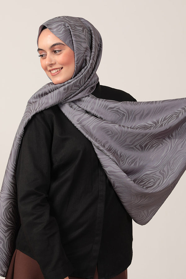 İpeksi Çift Taraflı Jakar Şal - Zebra  - Antrasit Mavi