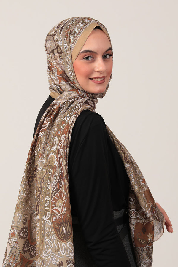 Pamuk İpek Şal - Damla Desen - Hardal