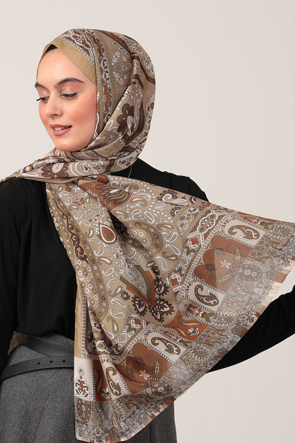 Pamuk İpek Şal - Damla Desen - Hardal