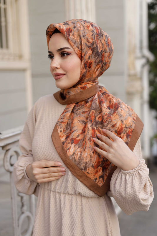 Tensel Eşarp - Batik Desen - Sıcak Kahve