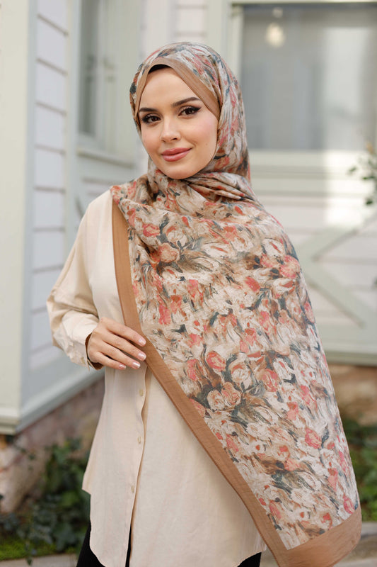 Tensel Şal - Batik Desen - Kahve Pudra