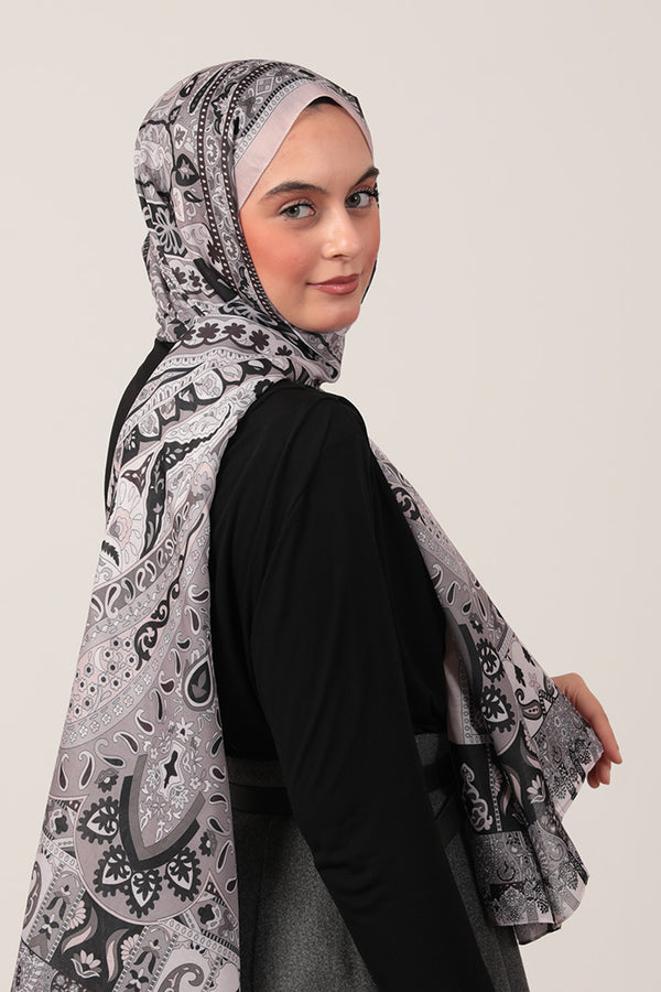 Pamuk İpek Şal - Damla Desen - Vizon