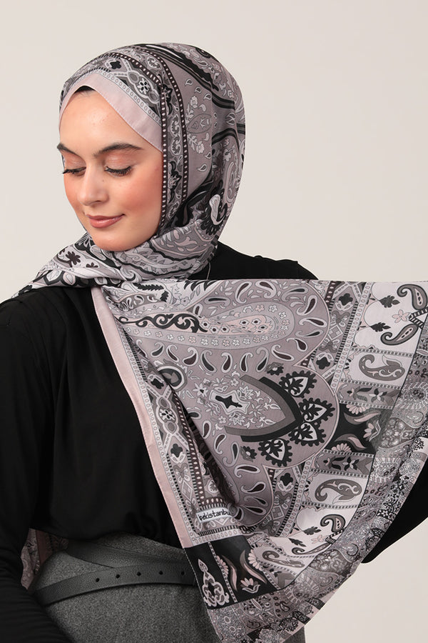 Pamuk İpek Şal - Damla Desen - Vizon
