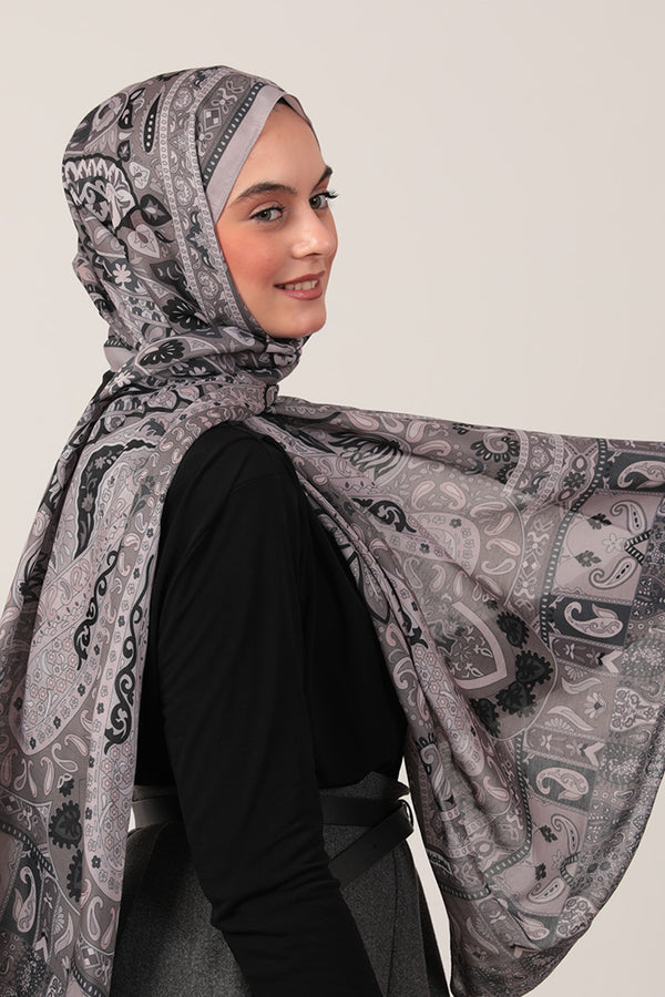 Pamuk İpek Şal - Damla Desen - Koyu Vizon