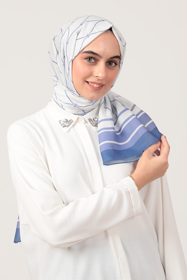 Pamuk İpek Şal - Dalga Desen - Eflatun