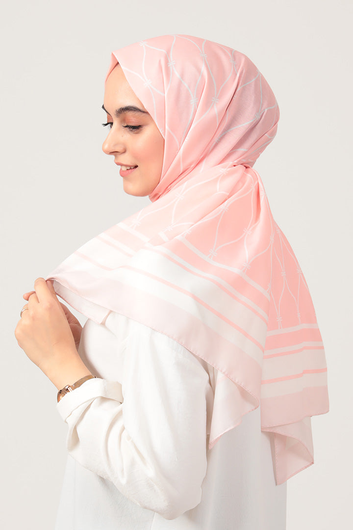 Pamuk İpek Şal - Dalga Desen - Pudra