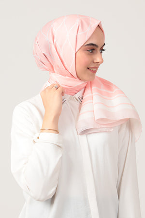 Pamuk İpek Şal - Dalga Desen - Pudra