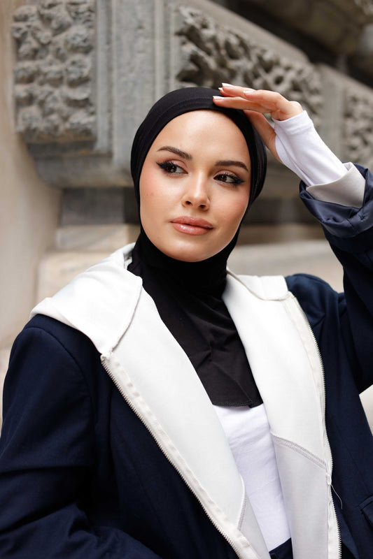 Boyunluklu Hijab Bone - Özel Üretim - Siyah