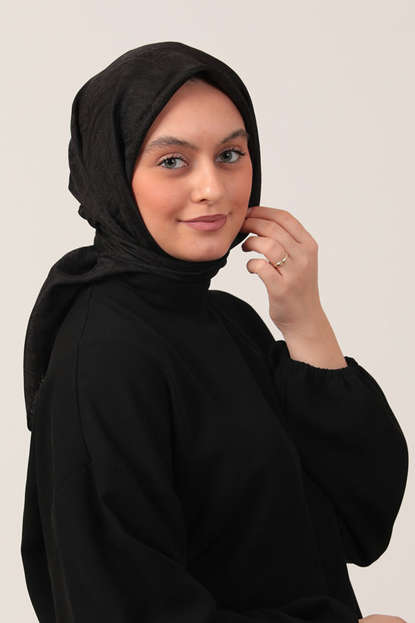 İpeksi Çift Taraflı Jakar Eşarp - Siyah