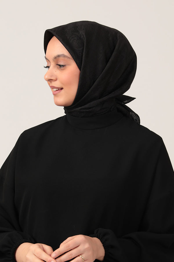 İpeksi Çift Taraflı Jakar Eşarp - Siyah