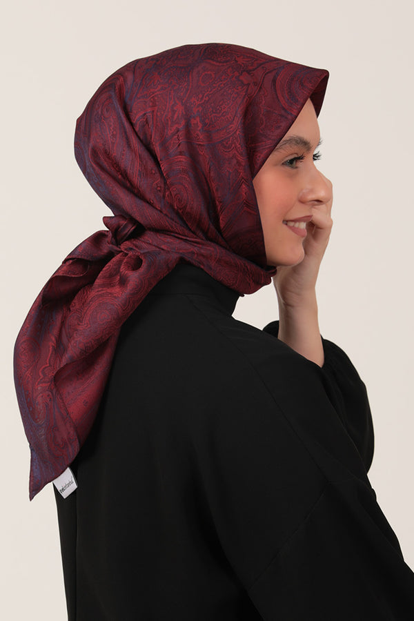 İpeksi Çift Taraflı Jakar Eşarp - Vişne