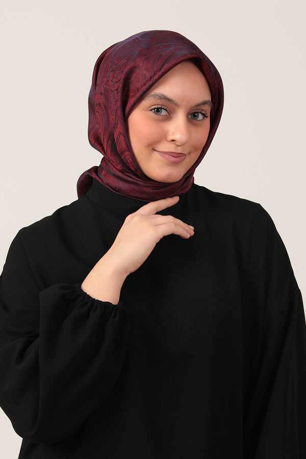 İpeksi Çift Taraflı Jakar Eşarp - Vişne