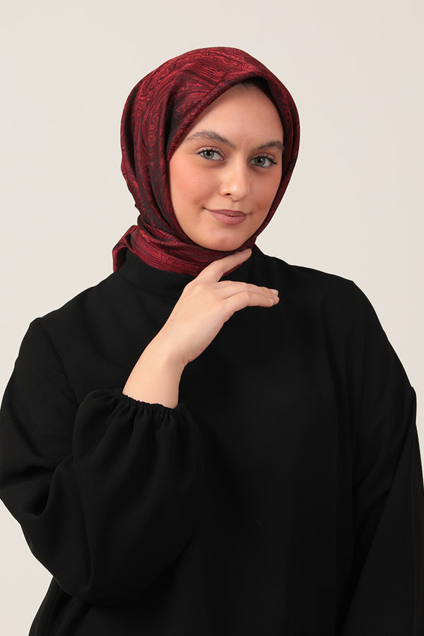 İpeksi Çift Taraflı Jakar Eşarp - Bordo