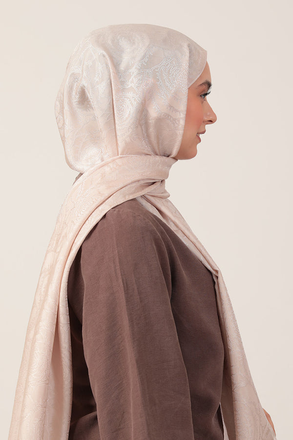 İpeksi Çift Taraflı Jakar Şal - Rose Desen - Latte