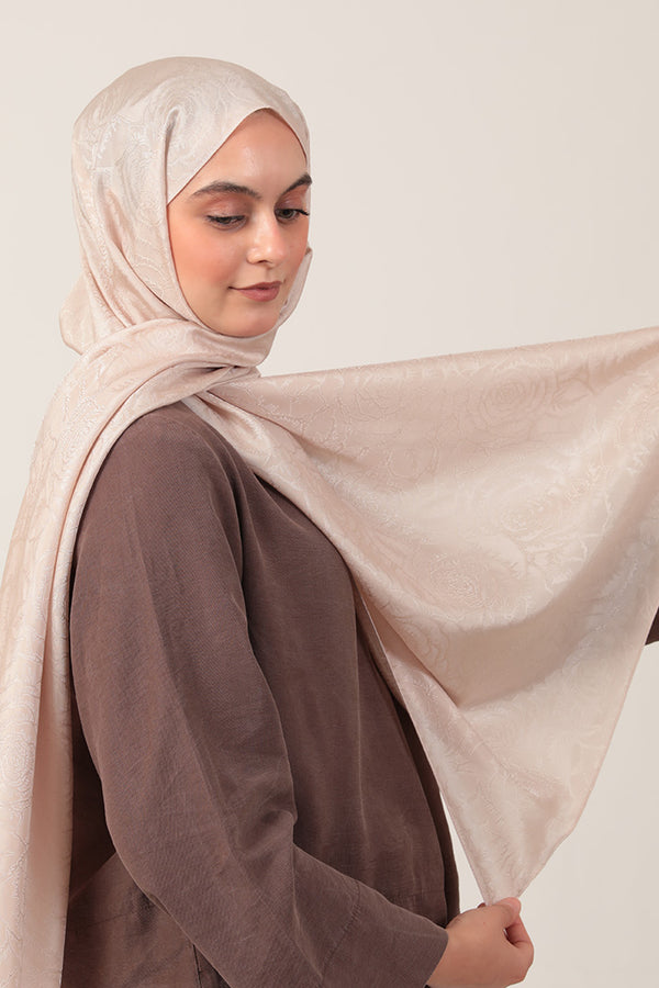 İpeksi Çift Taraflı Jakar Şal - Rose Desen - Latte