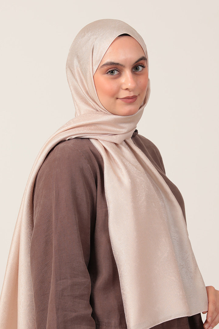 İpeksi Çift Taraflı Jakar Şal - Mandala Desen - Latte