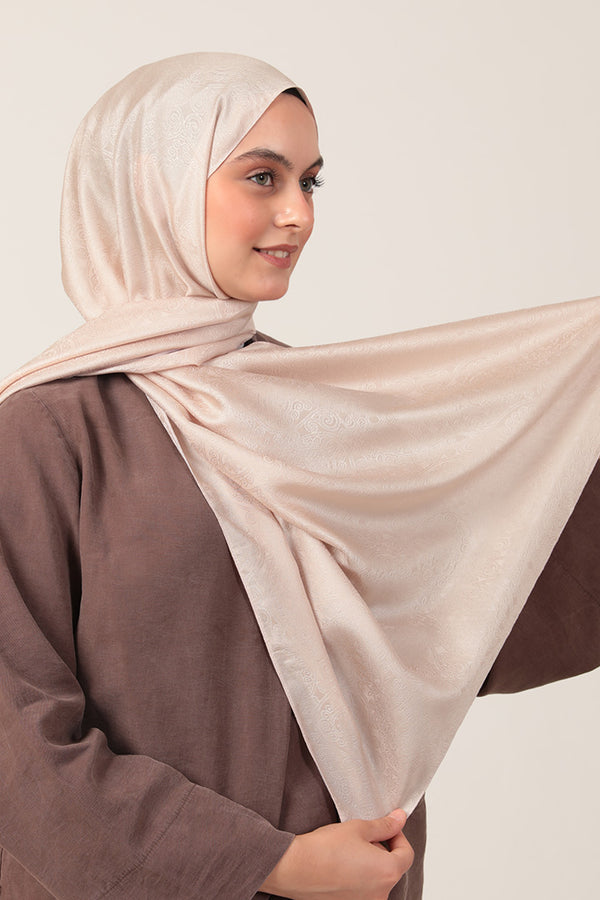 İpeksi Çift Taraflı Jakar Şal - Mandala Desen - Latte