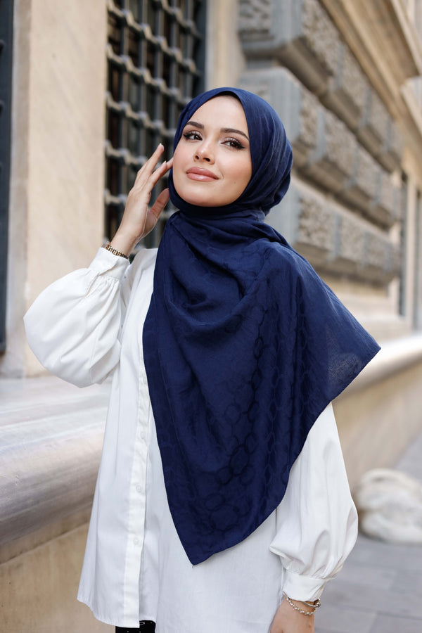 Soft Jakar Şal - Zincir Desen - Lacivert