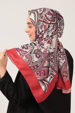 Pamuk İpek Şal - Etnik Desen - Kırmızı