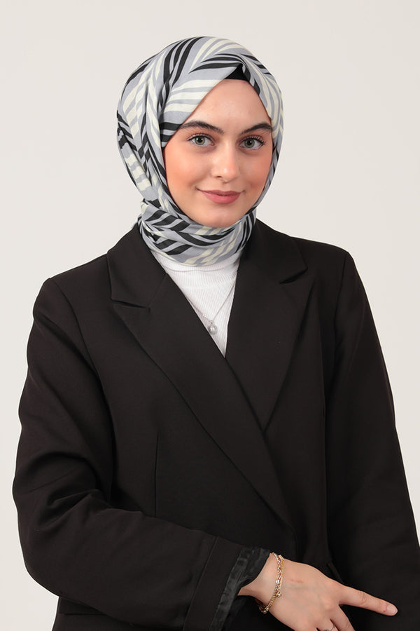 Pamuk İpek Şal - Başak Desen - Gri