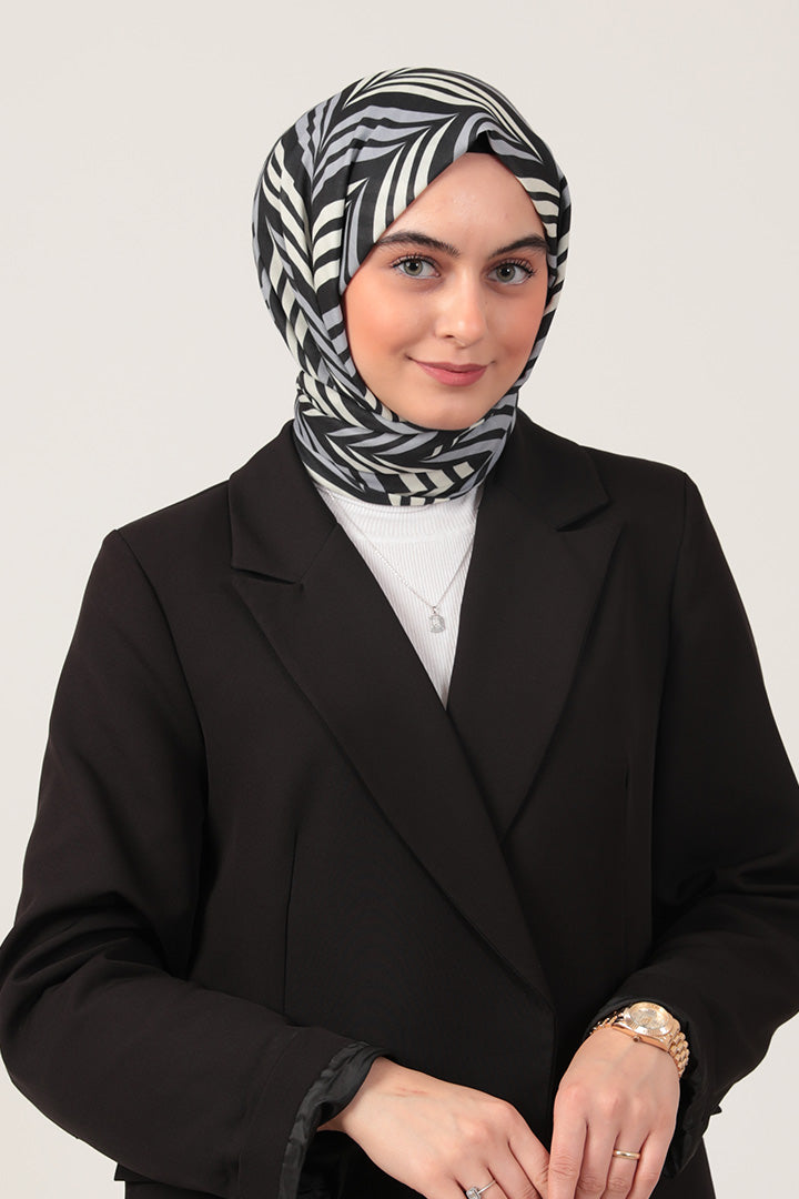 Pamuk İpek Şal - Başak Desen - Siyah