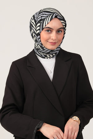 Pamuk İpek Şal - Başak Desen - Siyah