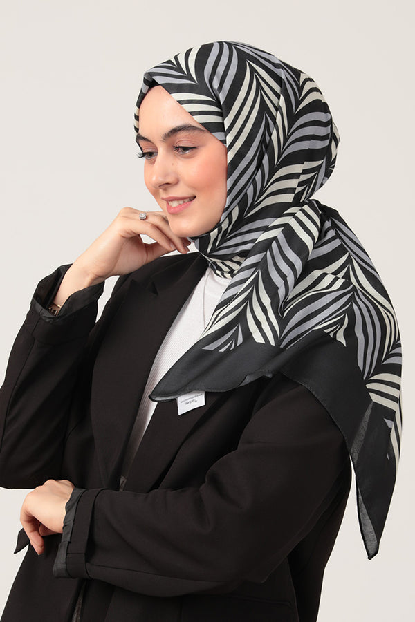 Pamuk İpek Şal - Başak Desen - Siyah